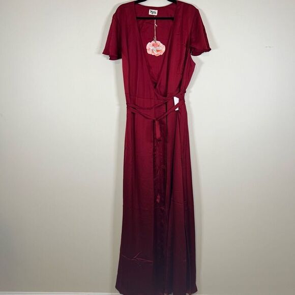 NWT Show Me Your MuMu Noelle Satin Wrap Dress Red Luxe XXXL - Picture 6 of 12